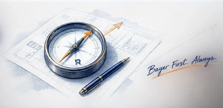 Hand-drawn compass and blueprint representing buyer-directed sourcing decisions