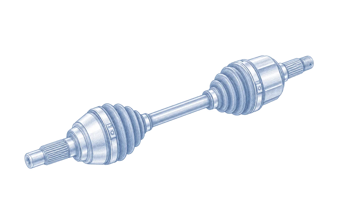 Blue hand-drawn CV axle illustration